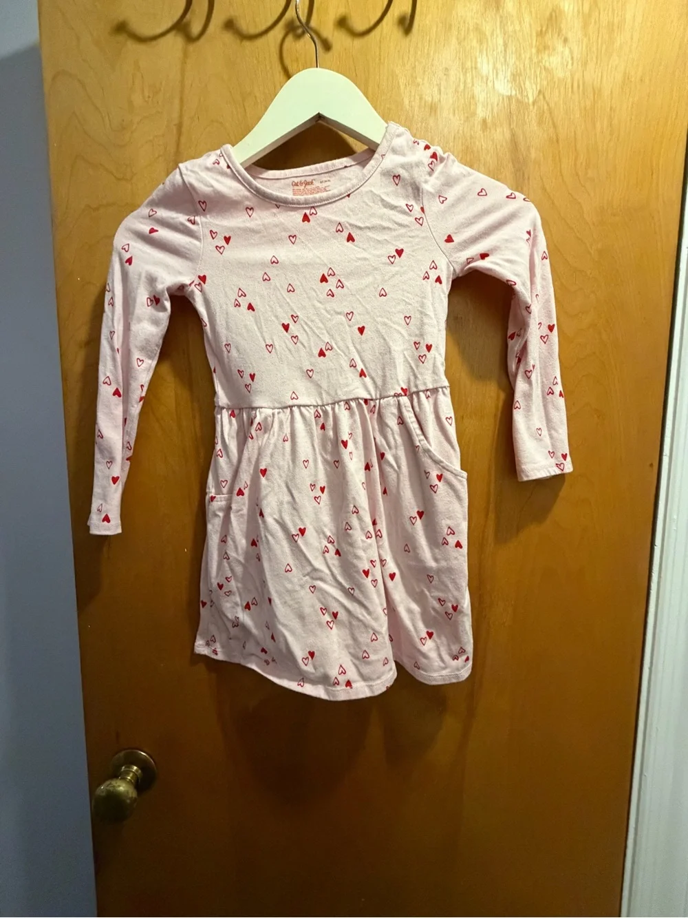Cat & Jack Pink Long-Sleeve Heart Print Dress